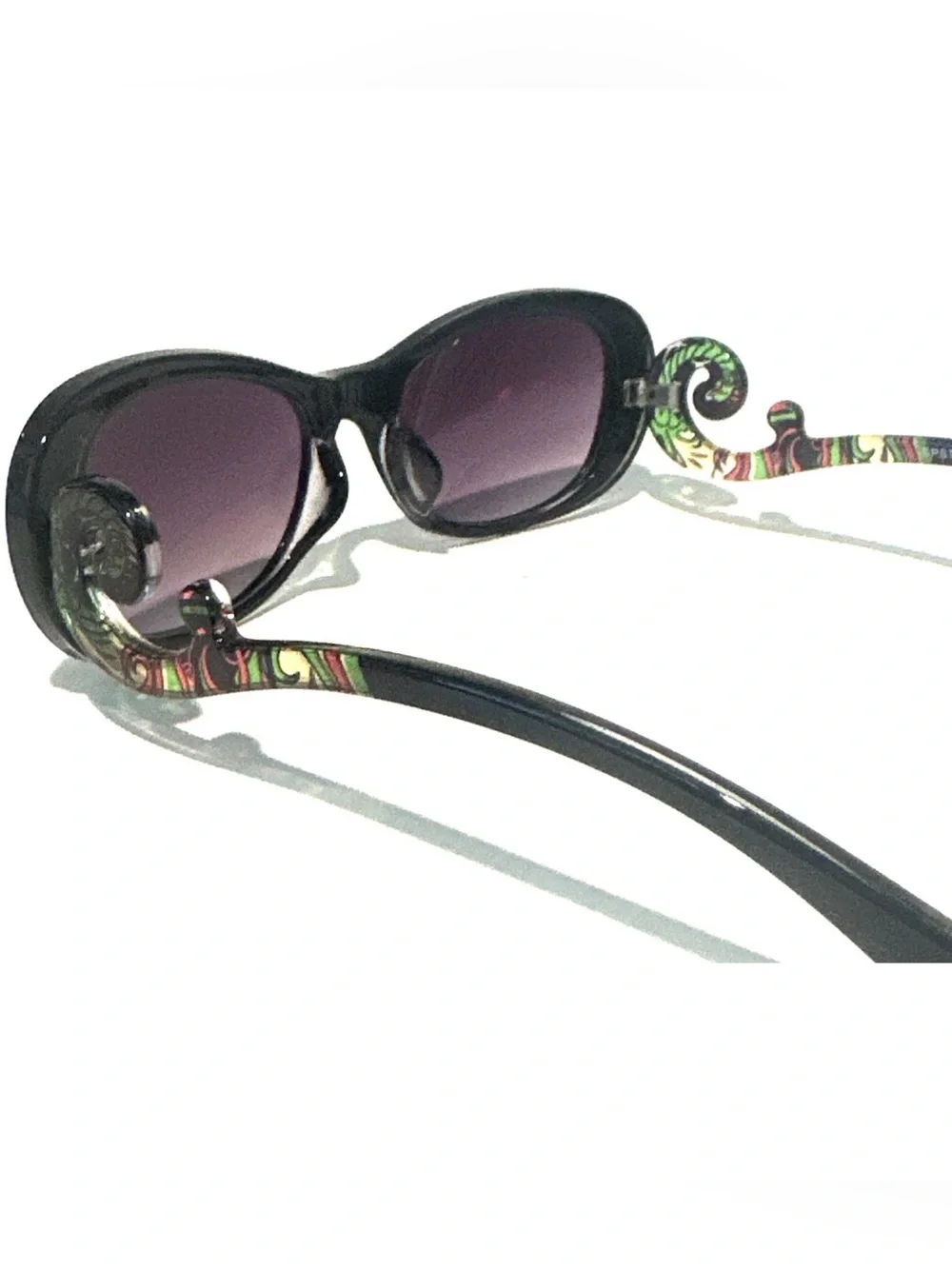 Women's Black Baroque Sunglasses with Floral Swirl Temples